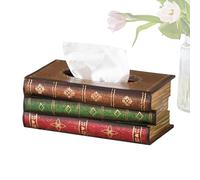Book-shaped Tissue Dispenser - Wood 10.04 x 5.71 x 3.94 inches Hand-Painted | Rectangular Tissue Box Cover with Elegant, Eco-Friendly, Practical Design, Decorative Tissue Box Abde