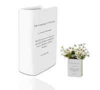 Book Shaped Vase Decorative Fake Ceramic Vases 18cm/7in White Vases for Home Decor Desk Bookshelf Table Decoration Unique Letter Print Book Vase for Flowers Tulip