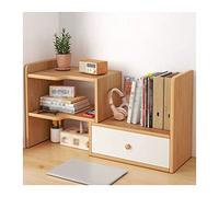 Book Shelf 2 Layers Corner Wood Desktop Bookshelf Adjustable Storage Organizer Display Shelf Rack with 1 Drawers Freestanding Small Desk Supplies Organizers（Log Color） Bookshelf(Left Corner)
