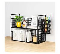 Book Shelf 2 Layers Desk Organizer with Pen Holder Desktop Bookshelf Office Storage Rack, Free Standing Shelf, Black Powder Coat Finish Bookshelf(Medium)