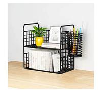 Book Shelf 2 Layers Desk Organizer with Pen Holder Desktop Bookshelf Office Storage Rack, Free Standing Shelf, Black Powder Coat Finish Bookshelf(Small)