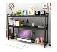 Book Shelf 2-Tier Desktop Shelves, PC Desk Bookshelf, Office Supplies Organizer Display Rack, Vintage Metal and Wooden Shelf, Black Bookshelf