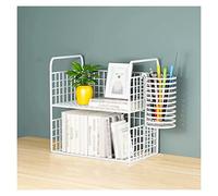 Book Shelf Desk Organizer Desktop Bookshelf Durable Steel Mesh Construction 2 Layers Office Storage Rack Supplies with Pen Holder (White) Bookshelf(Small)