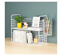 Book Shelf Desk Organizer Desktop Bookshelf Durable Steel Mesh Construction 2 Layers Office Storage Rack Supplies with Pen Holder (White) Bookshelf(Medium)