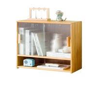 Book Shelf Desktop Bamboo Storage, with Glass Sliding Cabinet Doors Bookshelf, Multi Functi Office Desk Stationery Organizer Rack Bookshelf