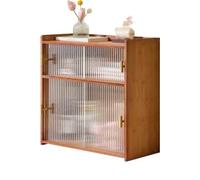 Book Shelf Double Tier Bamboo Desktop Bookcase, Glass Sliding Door Storage Shelf, for Office Home Dormitory Organizer Display Rack Bookshelf(L42xW25xH53 cm)