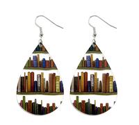 Book Shelf Earrings - Acrylic Miniature Library Decor, Librarian Dangle Earrings, Unique Bookish Gift, Literary Fashion Accessory | Cute Jewelry For Lovers Readers Bibliophile Party Gift