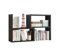 Book Shelf Wood Expandable Desktop Bookshelf Adjustable Shelves Rack Storage Organizer Free Style Double P Display for Office Supplies, Makeup（Black） Bookshelf