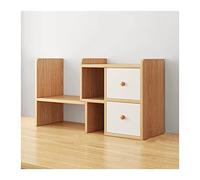Book Shelf Wood Expandable Desktop Bookshelf Small Bookcase Adjustable with 2 Drawers Shelves Rack Storage Organizer for Office Supplies,Makeup Bookshelf(L(47-60)*17 * 35cm)