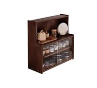 Book Shelf Wooden Desktop Bookshelf with Push Pull Sliding Tempered Glass Doors, Adjustable Small, Freestanding Desk Storage Organiser for Office Home Bookshelf(Black Walnut)