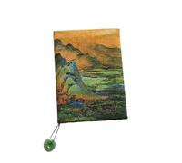 Book Sleeve A5 A6 Silk Satin Pouch with Lined Notebook Landscape Art Journal Set Jade Charm Gift(Dark Colors,A6)