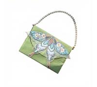 Book Sleeve A5 Shimmering Clutch with Lined Notebook 3D Embroidery Journal Set Pearl Chain Purse(Green)