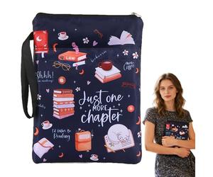 Book Sleeve Just One More Chapter, 29x22cm Waterproof Book Pouch with Zipper, Cute Book Protector Cover for Paperbacks, Bibles, Book Lover Gifts, Protective Book Pouch for Reading Lovers (Black)