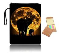 Book Sleeve with Zipper and Front Pocket, Book Cover Protector for Paperbacks with Handle, Washable Fabric Book Pouch Gift for Book Lovers,Silhouette of Two Elephants