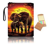 Book Sleeve with Zipper and Front Pocket, Book Cover Protector for Paperbacks with Handle, Washable Fabric Book Pouch Gift for Book Lovers,Two Elephants at Sunset
