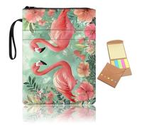 Book Sleeve with Zipper and Front Pocket, Book Cover Protector for Paperbacks with Handle, Washable Fabric Book Pouch Gift for Book Lovers,Two Pink Flamingos