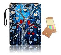 Book Sleeve with Zipper and Front Pocket, Book Cover Protector for Paperbacks with Handle, Washable Fabric Book Pouch Gift for Book Lovers,Two Red Birds & Love Hearts