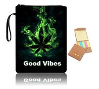 Book Sleeve with Zipper and Front Pocket, Book Cover Protector for Paperbacks with Handle, Washable Fabric Book Pouch Gift for Book Lovers,Green Glowing Cannabis Leave