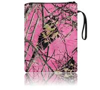 Book Sleeve with Zipper, Padded Book Protector for Hardcover & Paperback Books, Fits Standard Bibles, Washable Fabric Book Cover with Pocket, Pink Camo Tree Printed Book Pouch 11 x 8.7 Inch