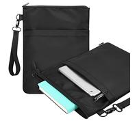 Book Sleeves with Zipper, Travel Book Protector Pouch for Paperbacks & Hardcover Books, Book Covers Bags Carry Case with Front Pocket and Handle Strap for Book Lovers,12x9.5 Inches (Black, 2 Pack)