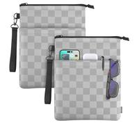 Book Sleeves with Zipper, Travel Book Protector Pouch for Paperbacks & Hardcover Books, Book Covers Bags Carry Case/Front Pocket & Handle Strap for Book Lovers Women Readers, Grey With Block, 2 Pcs