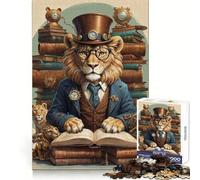 Book Smart Library Lion Jigsaw Puzzle 1000 Piece Enhance Recall Stress Free Fun Precision Cut Warm Xmas Gift (50X75CM)