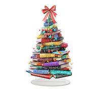 Book Stack Christmas Ornament, 9.8×6.3Inch Acrylic Stack of Books Christmas Tree 3D Table Book Tree Decor for Books Lovers, Readers