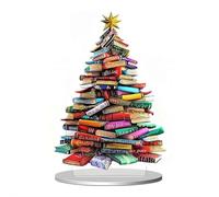 Book Stack Christmas Tree Ornament, Stack of Books Christmas Trees Signs, Xmas Tree Acrylic Display Desktoptree Ornament Gifts for Book Lovers, Librarians, Reader, Bookworm, Bookclub