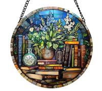 Book Stained Glass Suncatcher, Sun Catcher Hanging Ornament with Hooks for Window Garden Home, Handmade Sun Catcher Decor for Christmas & Birthday Housewarming Gift