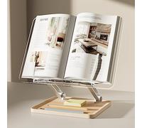 Book Stand for Reading, Acrylic Cookbook Textbook Desk Stand with Pen Slot, Adjustable & Foldable Book Holder, Hands-Free, Compatible with Laptop and Tablet