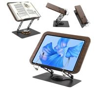 Book Stand for Reading,Adjustable Book Holder with 360° Swivel Base,Foldable Cookbook Stand Recipe with Elastic Page Clips for Home,Kitchen,Reading Accessories for Recipe,Music Scores,Magazine,Tablet