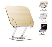 Book Stand for Reading, Adjustable Desktop Book Holder with 360° Rotating Base & Page Clips, Portable & Foldable Desktop Ricer for displaying Cookbook, Music,Laptop,Recipe,Textbook, Hands Free-S