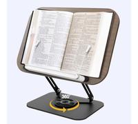 Book Stand for Reading,Adjustable Foldable Book Stand with 360°Rotation Base for Textbook, Recipe, Magazines, Laptop,3.5-35.9cm Height Foldable Book Holder with Elastic Page Clips (Black)