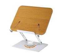 Book Stand for Reading, Foldable Book Holder for Desk Hands Free, Display Stand for Office, Kitchen, Cookbooks, Textbook, Recipe, Magazines, Tablets and Laptops with 360° Rotating Base(Yellow Wood)