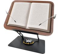 Book Stand for Reading, Foldable Book Holder for Desk Hands Free, Display Stand for Office, Kitchen, Cookbooks, Textbook, Recipe, Magazines, Tablets and Laptops with 360° Rotating Base