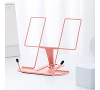 Book Stand for Reading, MSDADA Recipe Book Holder Cookbook Stand for Kitchen, Adjustable Metal Document Holder for Desk Textbook Presentation Material Tablet Music Score Stands for Display(Pink)