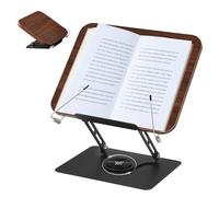 Book Stand for Reading, Wooden Book Stand, Adjustable Book Holder, Reading Stand, 360° Rotatable Cookbook Holder with Page Clip, Foldable Book Holder, Display Stand for Tablet, Recipe, Magazine