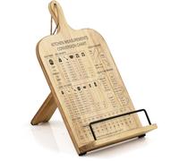 Book Stand Holder FOCCTS Recipe Book Stand Holder with Measurement Conversion Chart Wooden Cookbook Stand for Kitchen Counters Foldable Hangable Cookbook Holders for Ipad Tablet Recipe Display 9x15