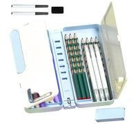 Book Stand with Inner Pencil Case Foldable Textbook Stand Portable Book Holder with Page Clip Writable Erasable for Reading, Blue