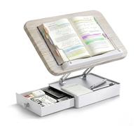 Book Stand with Storage, Wooden Reading Stand Holder for Desk, Ergonomic Adjustable Height & Angle, Hands-Free Book Holder for Textbooks, Cookbooks, Documents (White, 10.5" x 15.5" Extra Large Panel)