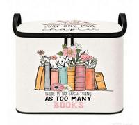 Book Storage Box Foldable Fabric Basket with Lid for Book Lovers | Foldable fabric storage box with zipper lid, 21L capacity, reinforced handles, book-themed design, gift for readers