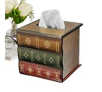 Book-Style Tissue Box, Antique Wooden Book Tissue Holder, Vintage Square Tissues Dispenser, Space-Saving & Universal Fit, Literary Decor, for Dresser, Kitchen, Vanity, Workshop, Garage