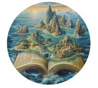 Book Surrounded Islands Ocean 195 Piece Round Jigsaw Puzzle Animal Shape Premium Brainteaser Stress Relief Puzzle Home Decor Gift Educational Educational 195 PCS