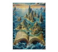 Book Surrounded Islands Ocean 300 Piece Jigsaw Puzzle for Adults Hallway Wall Art Statement Piece Precision Cut for Interior Design Lovers 300 PCS