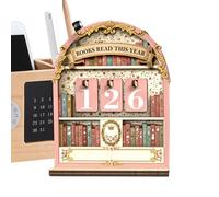 Book Tracker Sign - Reading Progress Display Board, Books Read Count Decor for Motivation Tracking, Wooden Shelf Accent with Standing Base, Literature Record Marker for Home Study Spaces