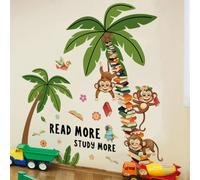 Book Tree Plants Monkey Wall Sticker, Cute Monkey Climbing on The Tree Wall Decal, Removable DIY Vinyl Mural Art Wallpaper Décor for Reading Room Kids Bedroom Nursery Classroom