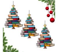 Book Tree Suncatcher Ornament 2025, Acrylic Artsy Pendants Hanger for Christmas Tree, Bookish Gift, Themed Present Hanging Ornaments (3PCS, S)