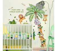 Book Tree Wall Sticker, Cute Sloth Elephant Lion Climbing on The Tree Wall Decal, Removable DIY Vinyl Mural Art Wallpaper Décor for Reading Room Kids Bedroom Nursery Classroom