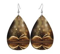 Book Under The Light Printed Teardrop Pendant Leather Earrings | Lightweight and Versatile Earrings | Suitable for Daily Commute and Date Wear
