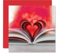 Book Valentines Cards - Love Heart Reading Card - Happy Valentine's Day Card for Her Him Wife Husband Partner Fiance Girlfriend Boyfriend, 145mm Books Greeting Cards